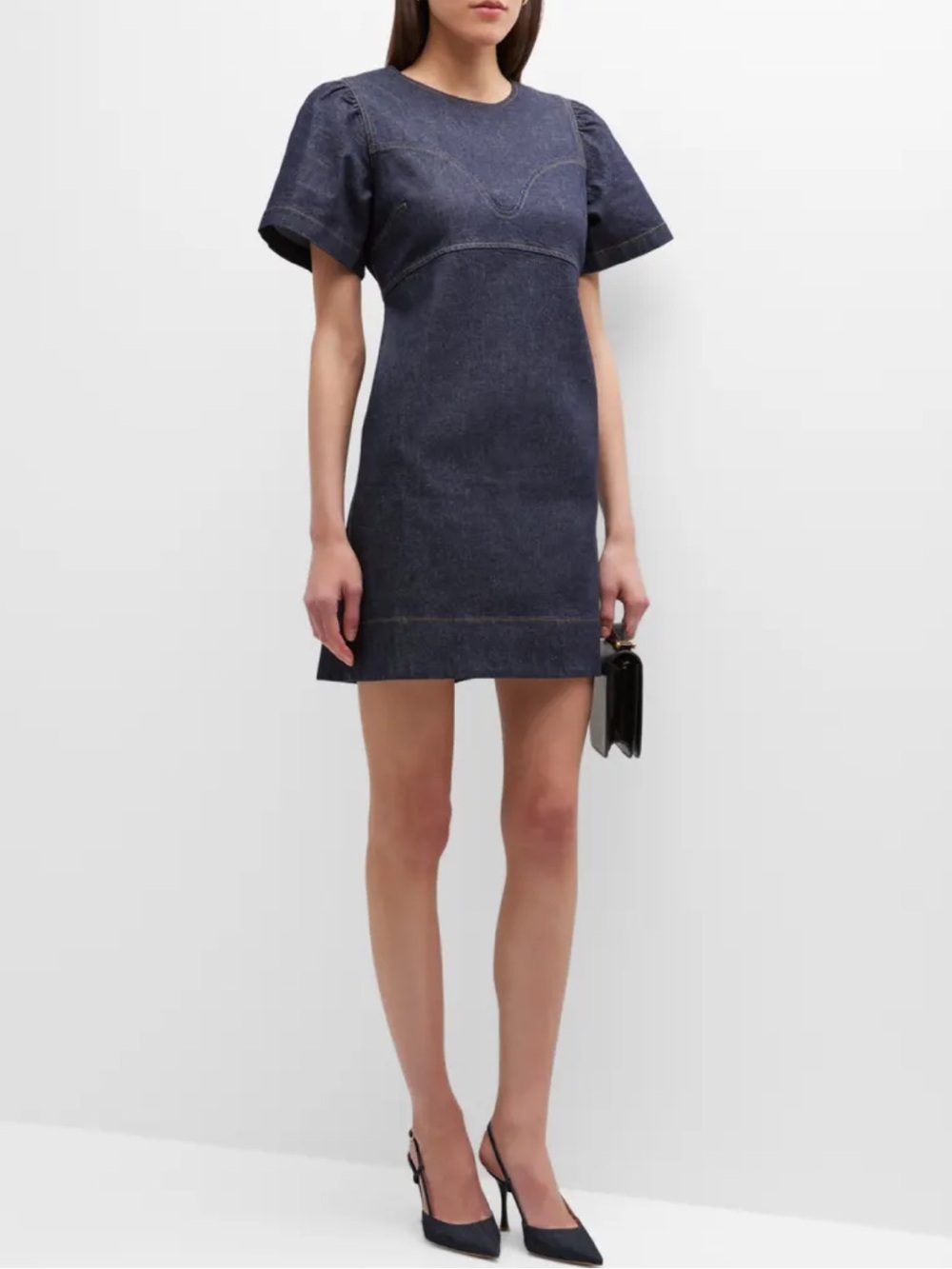 Tanya Taylor Antonella Denim Short-Sleeve Mini Dress